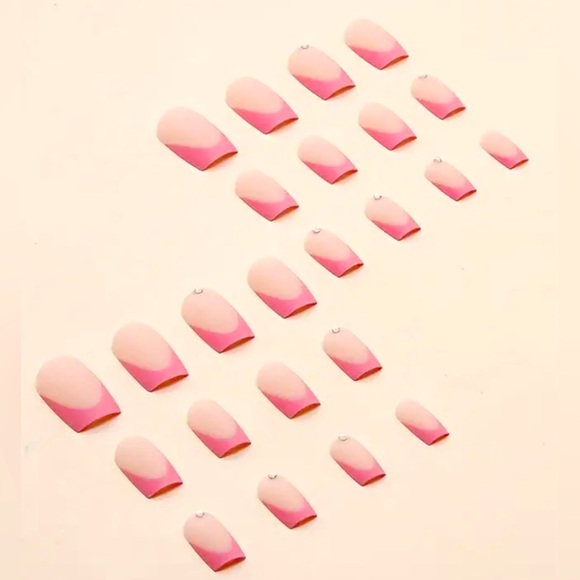 Square Pink French Tip Manicure Press On Nail Kit - Picture 4 of 4